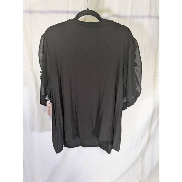 NWT Philosophy Black Boxy Viscose Blend Ruffled Short Sleeve Blouse Women's 3 XL - Picture 2 of 5